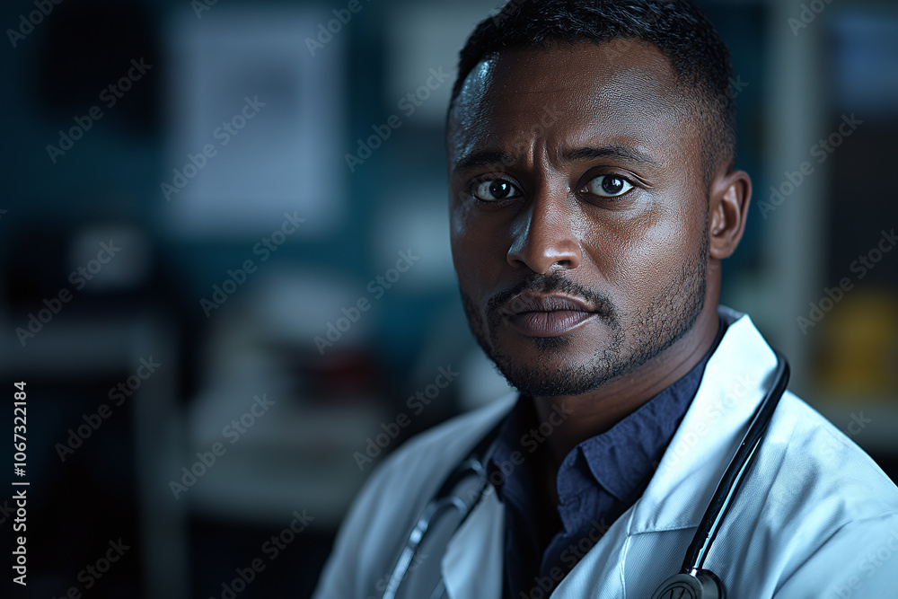 a doctor working tirelessly on the front lines with an expression of focus. a doctor working tirelessly on the front lines with an expression of focus.