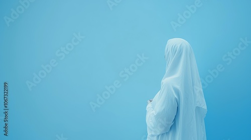 Beautiful Muslim Woman in Hijab on Pastel Background, Modern Islamic Fashion, Cultural Diversity, Elegant and Graceful Portrait