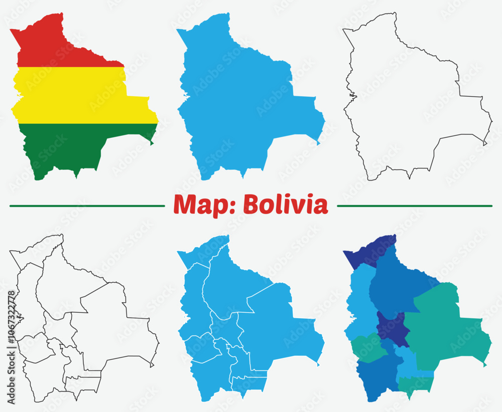 Naklejka premium Bolivia Map with editable Regions and Map of Bolivia. High detailed orange vector map with Borders.