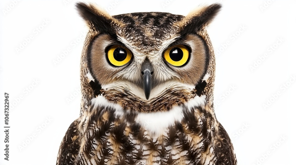 Close-up of an owl s face with intense yellow eyes, symbolizing wisdom, mystery, and the beauty of wildlife Close-up of an owl s face with intense yellow eyes, symbolizing wisdom, mystery, and the beauty of wildlife