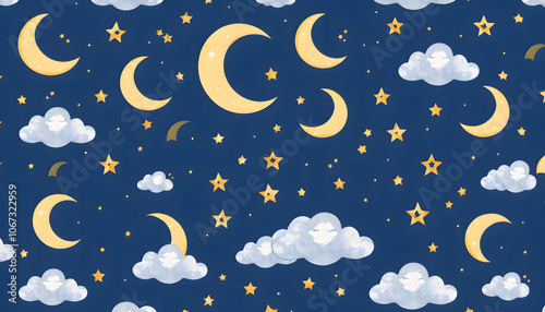 Dreamy Moon and Stars Night Sky.