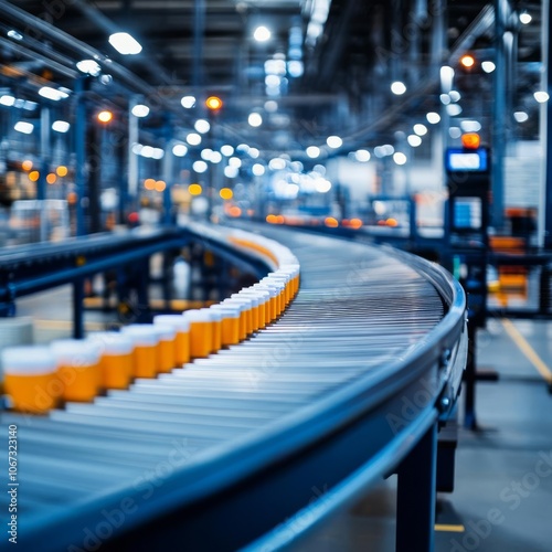 Wallpaper Mural Factory conveyor belt with products, streamlined production, quality assurance Torontodigital.ca