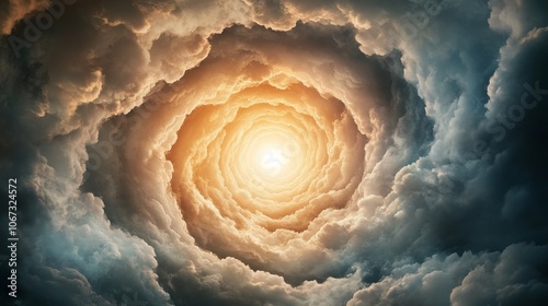 Obraz na płótnie Ethereal spiral clouds embrace a radiant sun, creating a mesmerizing celestial display in a vibrant blue sky. w salonie