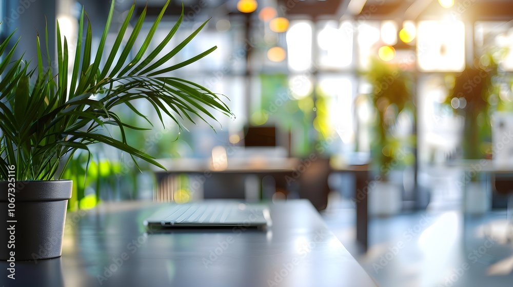 Modern Office Interior with Green Plants and Bright Light Modern Office Interior with Green Plants and Bright Light