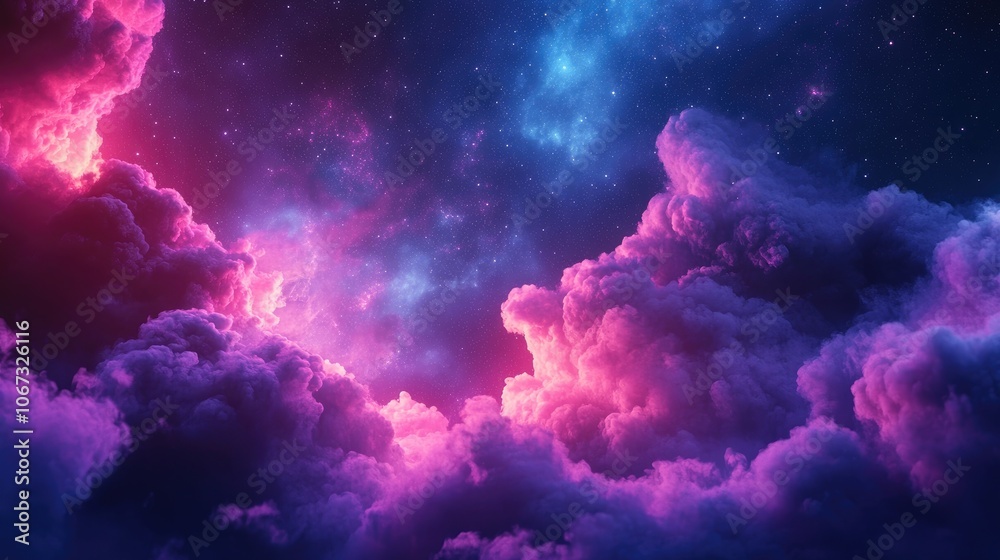 Fototapeta premium 3D Rendering of Colorful Nebula in Deep Space, Galaxy with Stars and Cosmic Dust Illuminated, Pink, Purple, and Blue Light