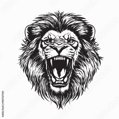 Lion Roaring Front View Stock Image vector isolated on white background.