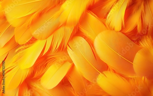 A vibrant close-up of bright orange feathers, showcasing intricate details and textures. photo