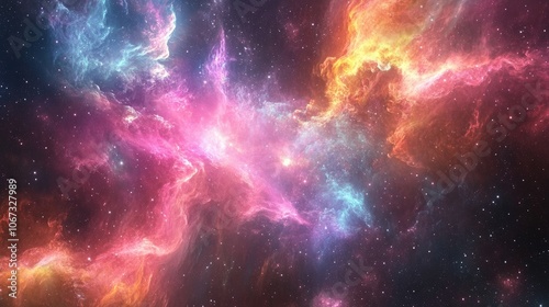 Colorful Nebula in Deep Space with Pink, Purple, and Blue Hues. Abstract Cosmic Wallpaper for Science Fiction or Fantasy Design