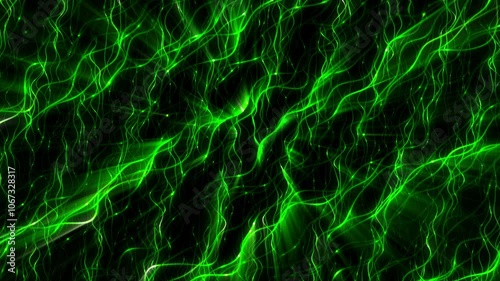 Animated Abstract Digital Artwork Featuring Wavy Turquoise Lines and Blue Lights on a Black Background