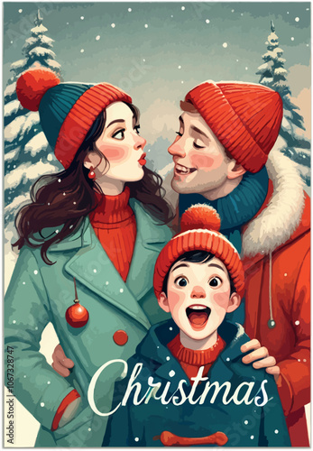 happy family in winter. celebrating, xmas , new year. Cozy Winter Clothing