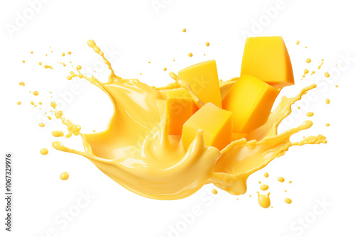 Splash of mango juice isolated on transparent or white background, png