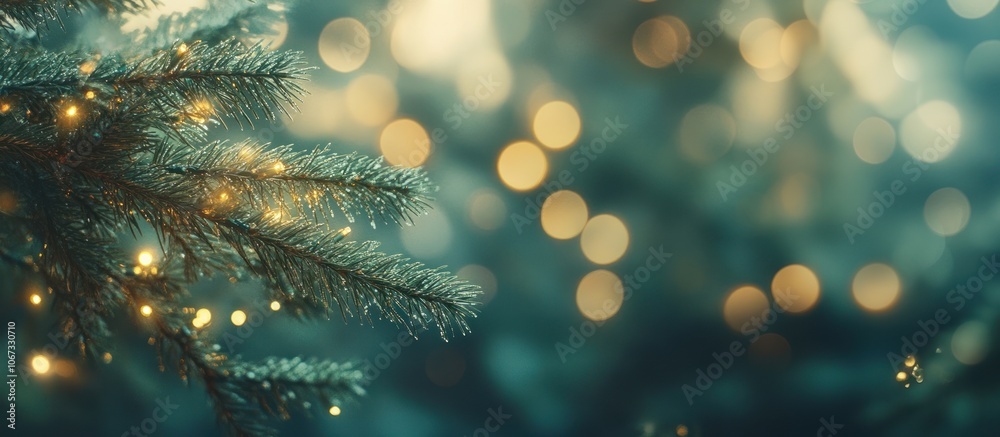 Evergreen pine tree branches atmosphere background christmas.