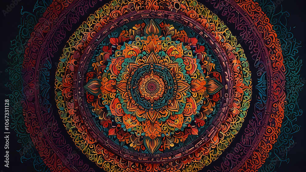 A intricate mandala with vibrant colors. A intricate mandala with vibrant colors.