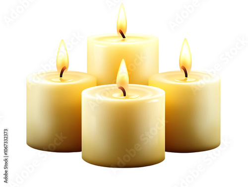 a group of candles with flame