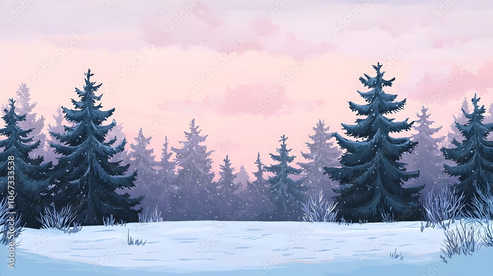 Fototapeta premium Peaceful Winter Snowfall in a Christmas Forest