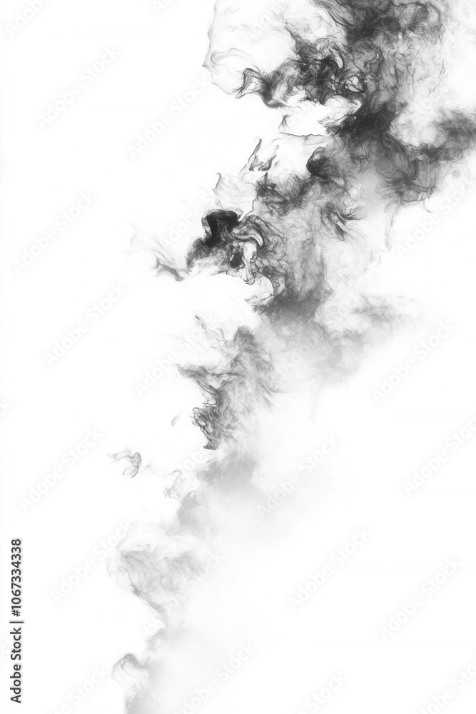 Black smoke swirl on a white isolated background. Black smoke swirl on a white isolated background.