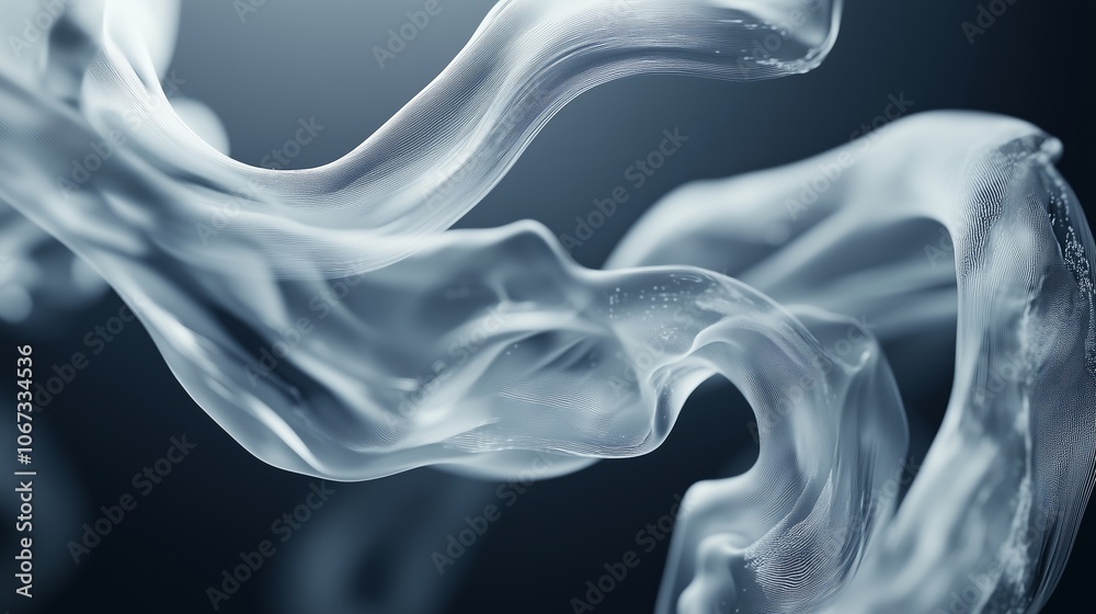 Translucent fabric flowing gracefully in soft light against a dark background, creating a serene and delicate visual effect Translucent fabric flowing gracefully in soft light against a dark background, creating a serene and delicate visual effect