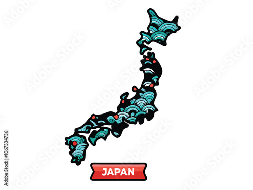 Create an infographic style vector map of Japan showcasing the major cities and regions.