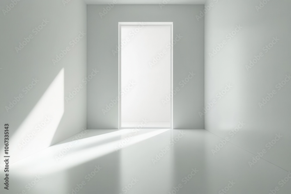 Minimalist interior space with a white door and soft light. Minimalist interior space with a white door and soft light.