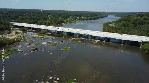 Wallpaper Mural Drone flight upstream over bridge over river in richmond va Torontodigital.ca