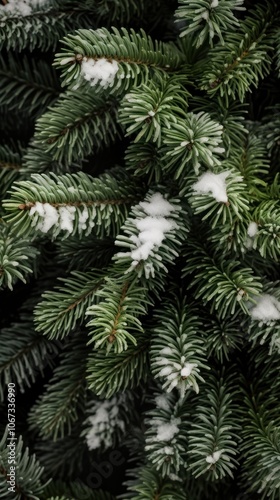 Christmas fir tree textured plant snow pine.