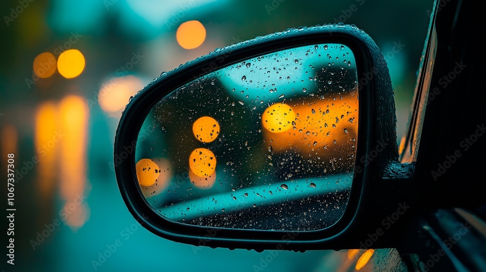 rain on a car mirror rain on a car mirror