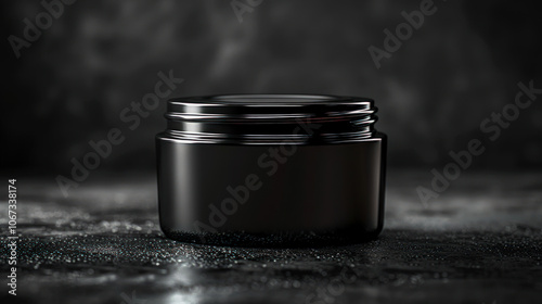 Sleek Black Cosmetic Jar on Dark Background
 photo