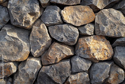 Textured stone wall with various shapes and colors in natural light