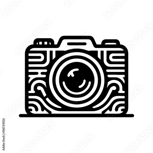  camera photograph Tribal art style engraved vintage vector design