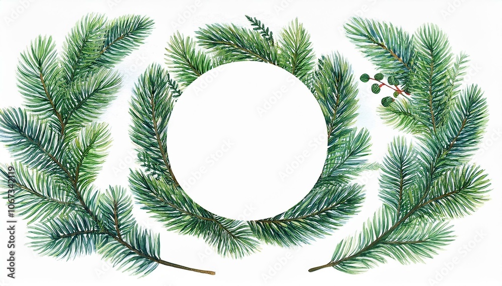 Christmas fir branches frame set. Xmas border for holiday greeting card and invitation. Watercolour Illustration.. Hand painted winter plants. Christmas fir branches frame set. Xmas border for holiday greeting card and invitation. Watercolour Illustration.. Hand painted winter plants.