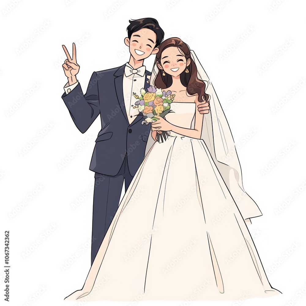 Happy couple wedding illustration Happy couple wedding illustration