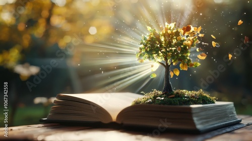 Magical Book with Turning Pages and Light Rays