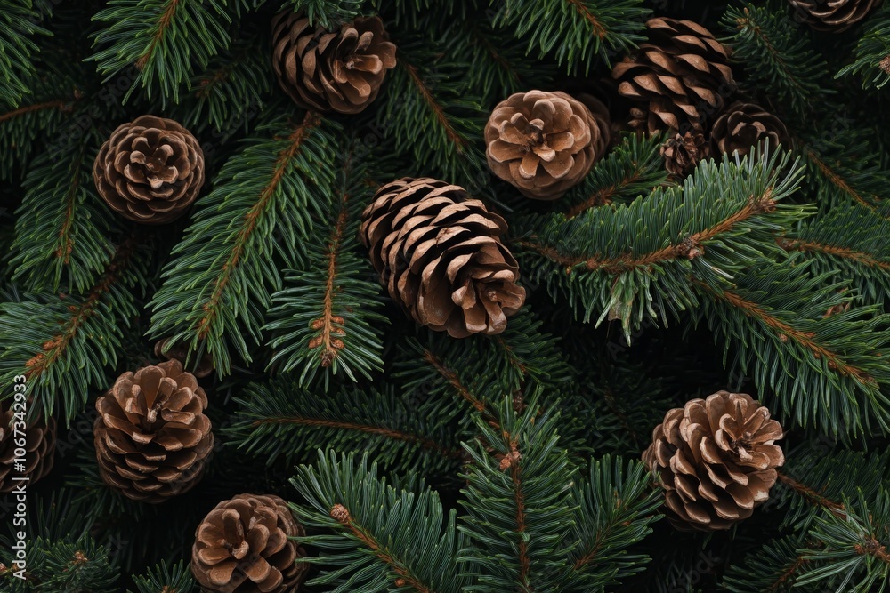 Close-up image of pine cones and evergreen branches, a perfect holiday background for festive projects. The texture and natural elements add warmth and holiday cheer. Close-up image of pine cones and evergreen branches, a perfect holiday background for festive projects. The texture and natural elements add warmth and holiday cheer.
