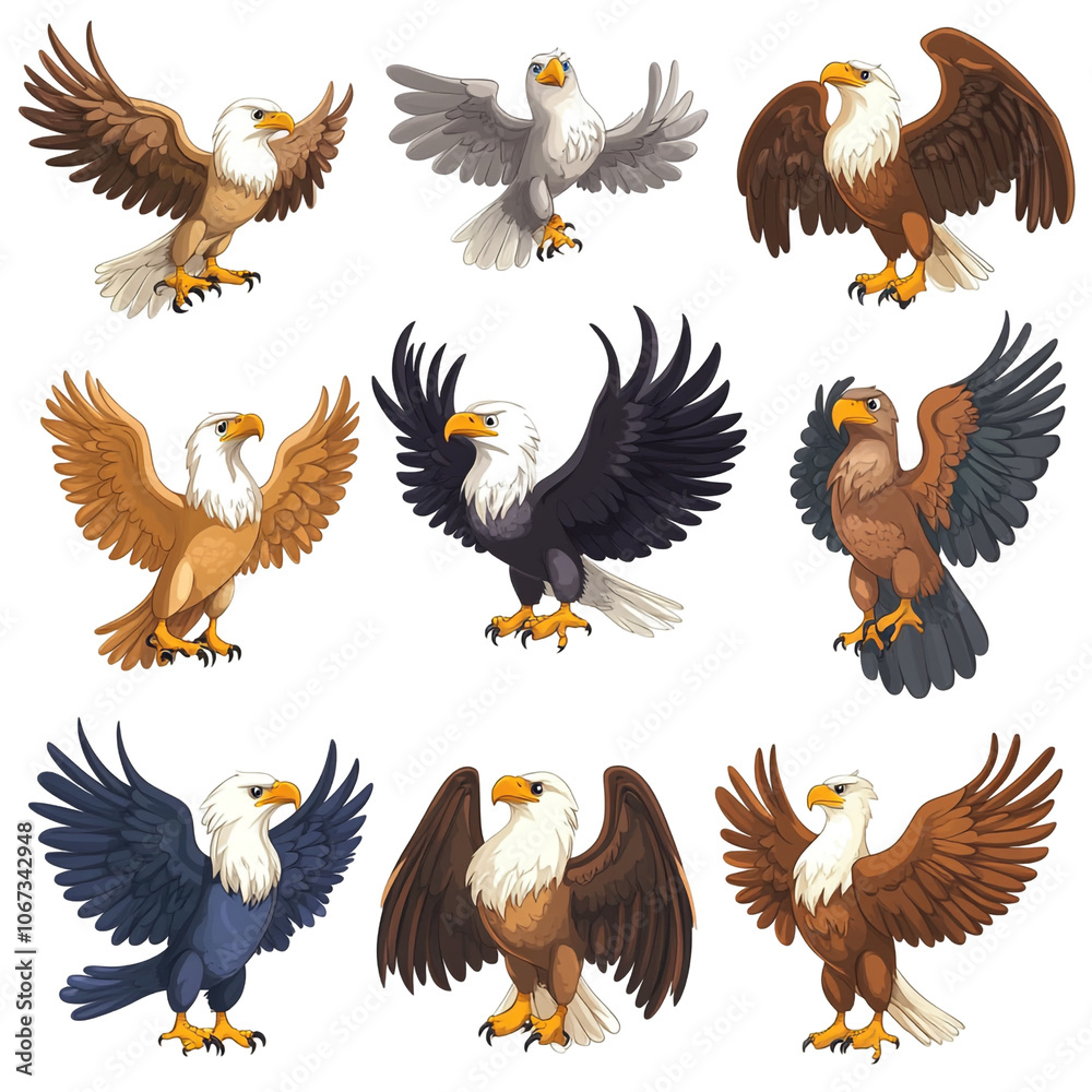 Fototapeta premium Nine Colorful Bald Eagles