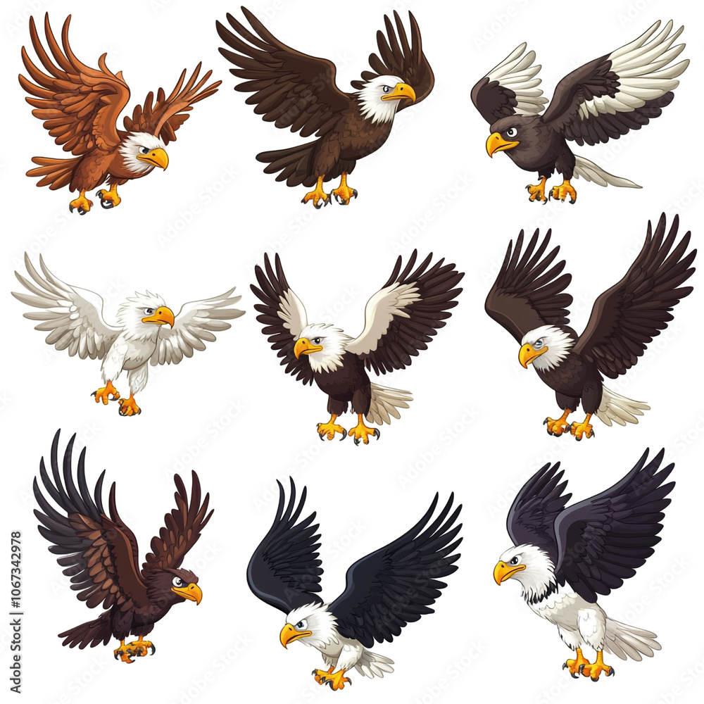 Fototapeta premium Nine Different Bald Eagles