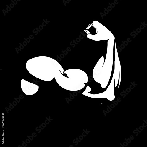 Silhouette of an arm straining the biceps in black and white 2d