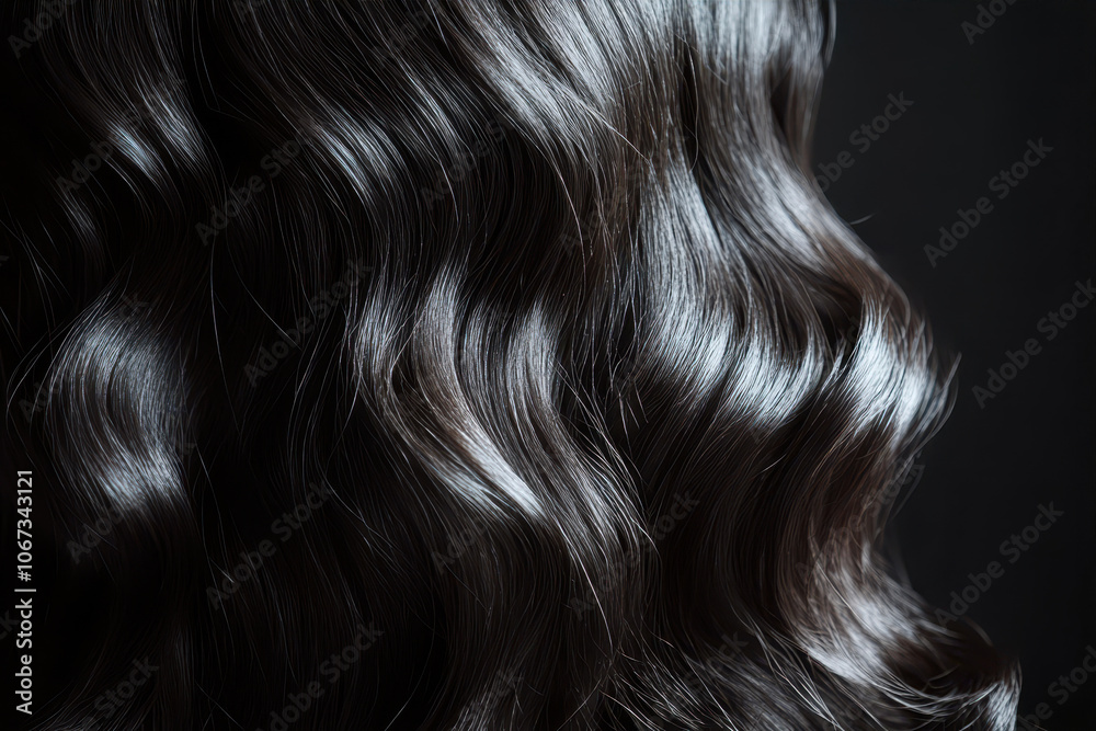 Captivating Close-Up of Dark Brown Wavy Hair Glistening Under Soft Studio Lighting Captivating Close-Up of Dark Brown Wavy Hair Glistening Under Soft Studio Lighting