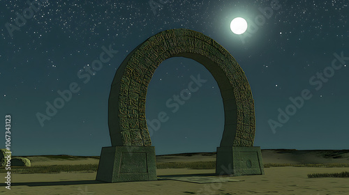 20241105215903list 12 Moonlit Arch :mosque illustration. Under a star-studded sky, an arched entrance beckons. The moonlight bathes the calligraphy-carved stone, infusing it with a mystical  photo