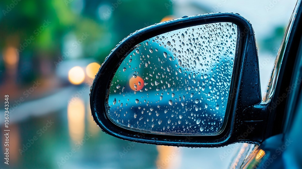 rain on a car mirror rain on a car mirror