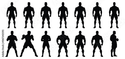 Boxing silhouettes set, sport pack of vector silhouette design, isolated background.