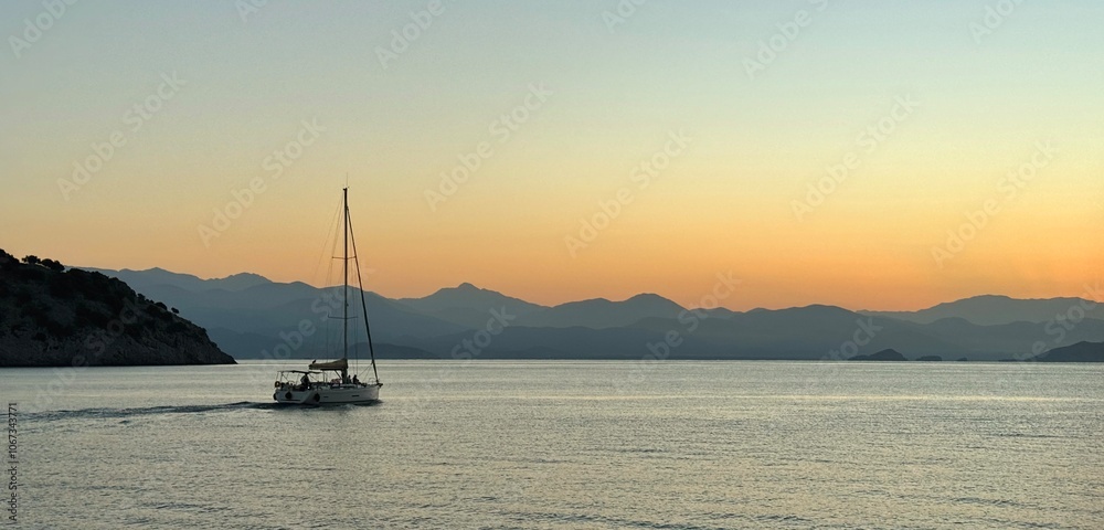 Beautiful sky of sunrise at Gethiye Gulf in Turkey