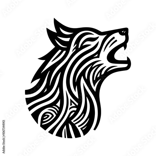 wolf roaring head Tribal art style engraved vintage design vector