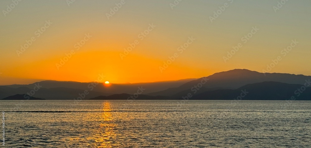 Beautiful sunrise at Gethiye Gulf in Turkey