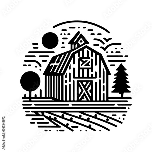 barn farm Tribal art style engraved vintage design vector