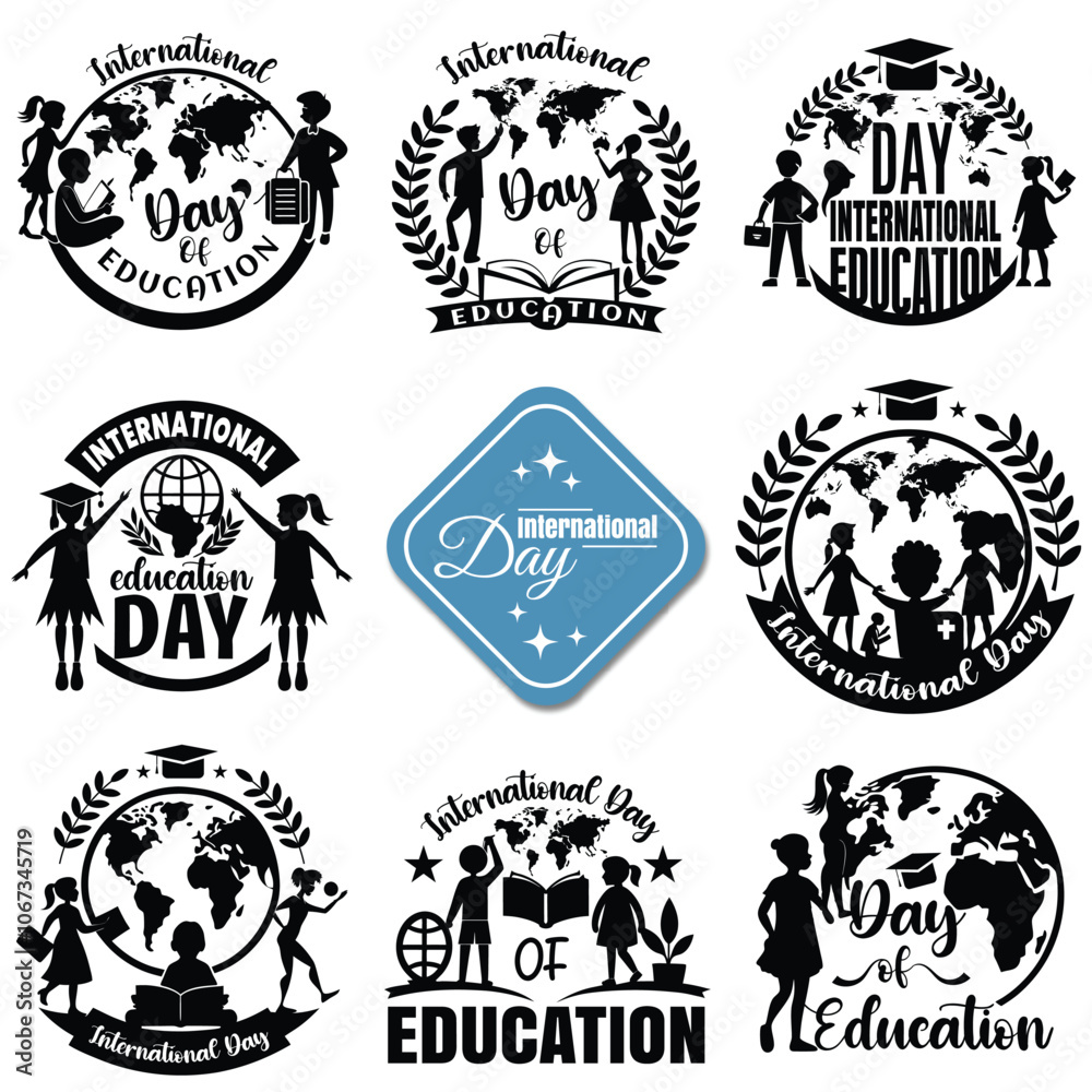 Fototapeta premium International education day silhouette vector logo