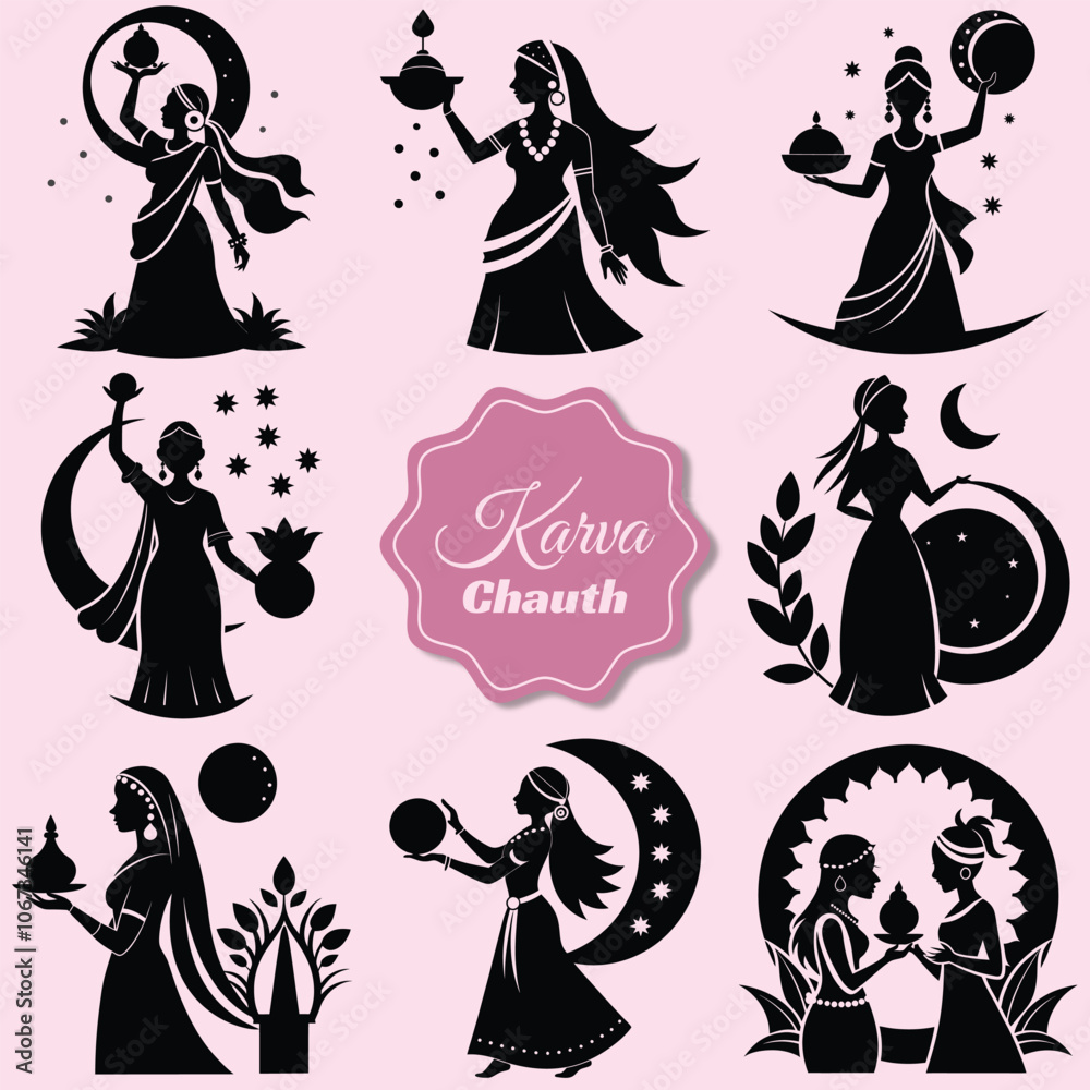 Karva chauth silhouette vector art image Karva chauth silhouette vector art image
