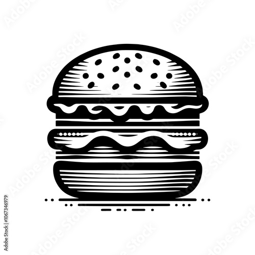 burger fast food tribal art style engraved vintage design vector