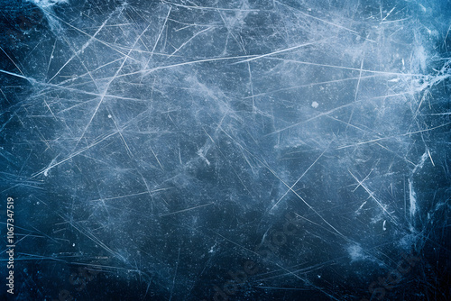 Ice background with marks from skating and hockey. blue texture