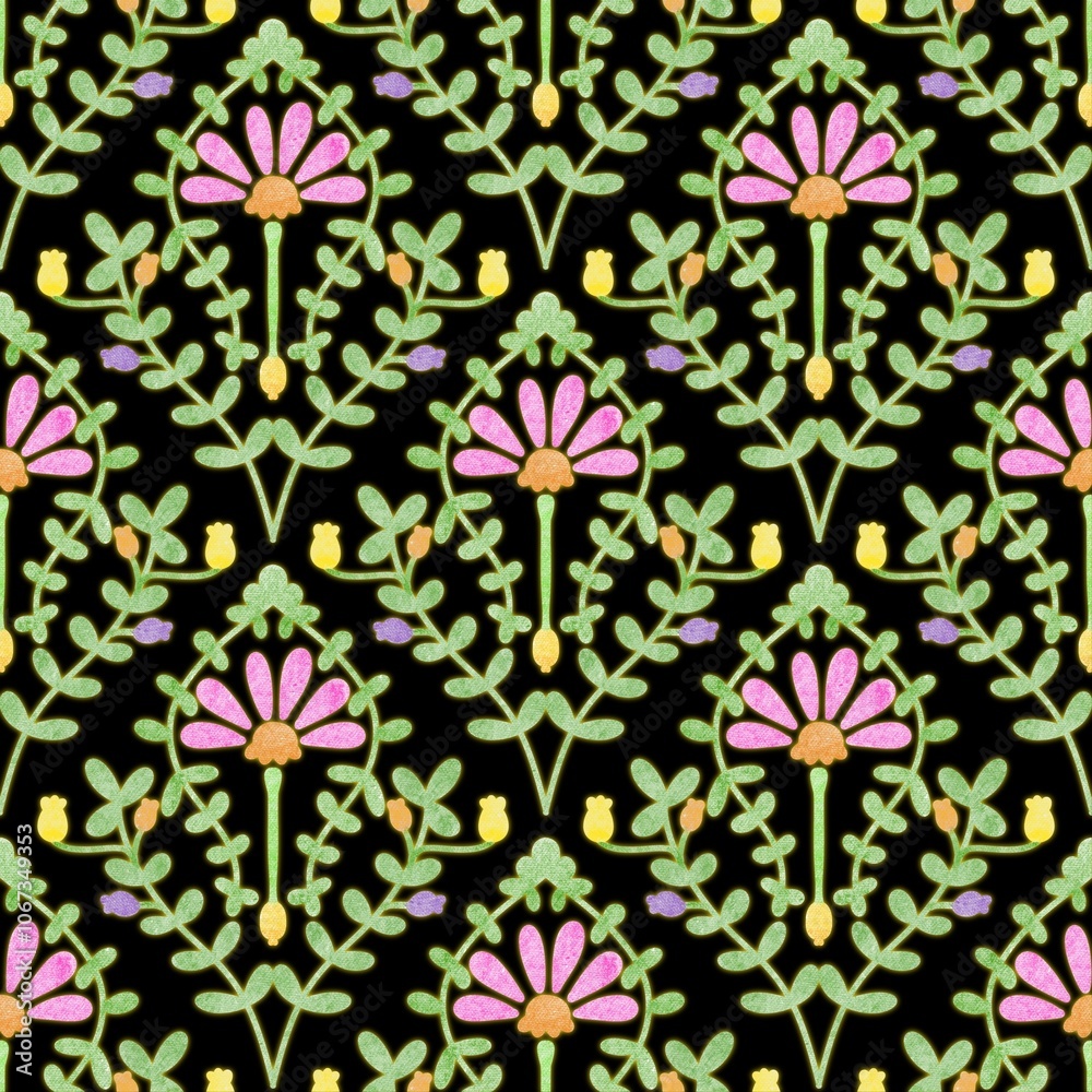 Seamless abstract flower art on pattern for background and backdrop.