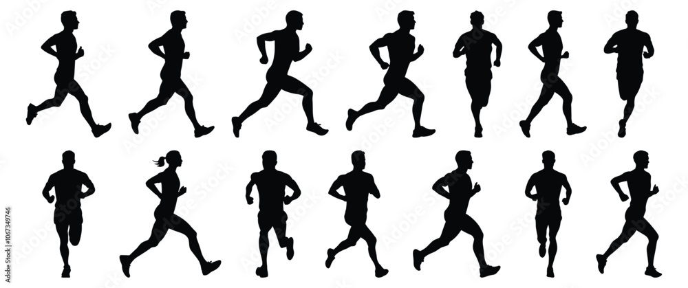 Runner silhouettes set, athlete pack of vector silhouette design, isolated background. Runner silhouettes set, athlete pack of vector silhouette design, isolated background.